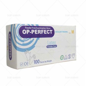 دستکش لاتکس سایز M بدون پودر اپی پرفکت _ OP PERFECT کارتن 10 بسته ای